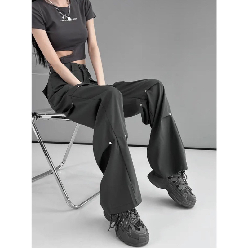 Quần kaki Cargo POGO màu ĐEN/ XÁM dài suông ống rộng form nam nữ unisex 🖤 Quần baggy kaki style Ulzzang 🖤