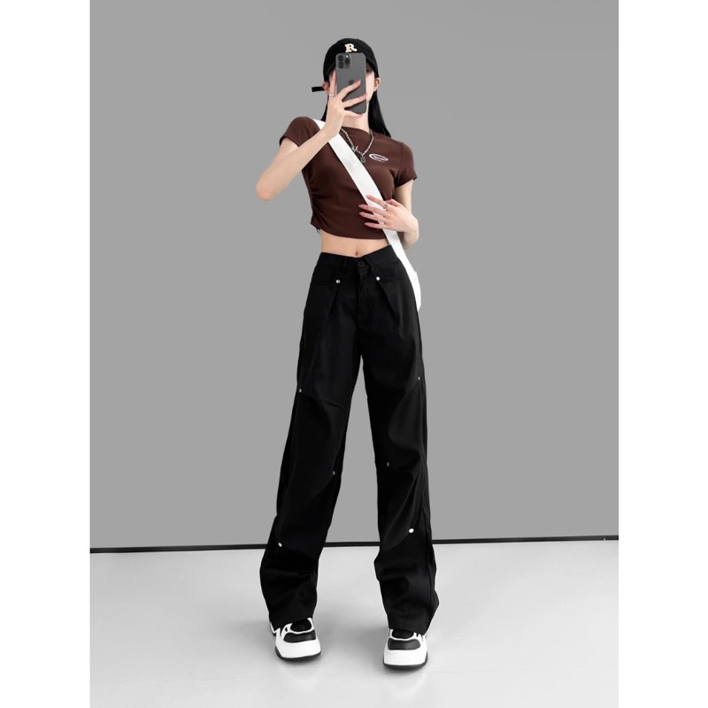 Quần kaki Cargo POGO màu ĐEN/ XÁM dài suông ống rộng form nam nữ unisex 🖤 Quần baggy kaki style Ulzzang 🖤