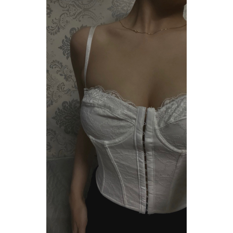 Áo corset 2 dây định hình phối ren trắng dày dặn