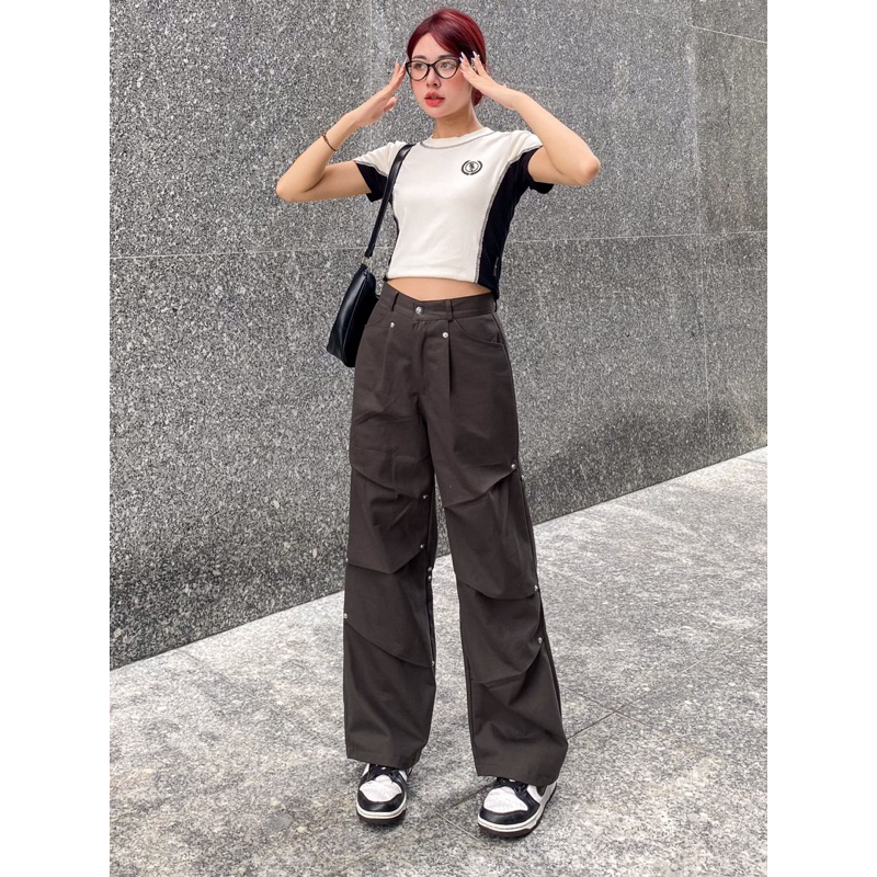 Quần kaki Cargo POGO màu ĐEN/ XÁM dài suông ống rộng form nam nữ unisex 🖤 Quần baggy kaki style Ulzzang 🖤