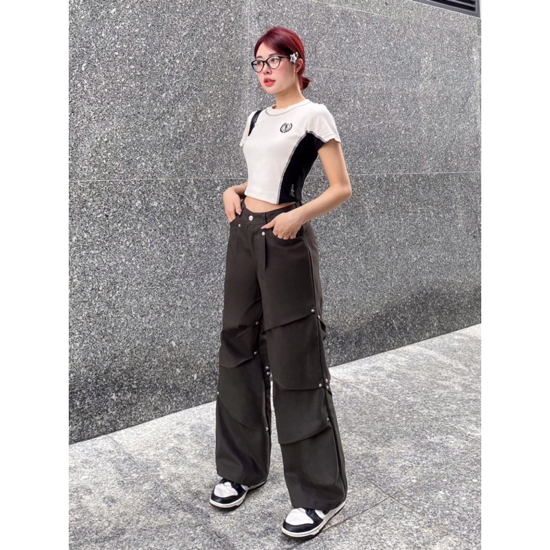 Quần kaki Cargo POGO màu ĐEN/ XÁM dài suông ống rộng form nam nữ unisex 🖤 Quần baggy kaki style Ulzzang 🖤