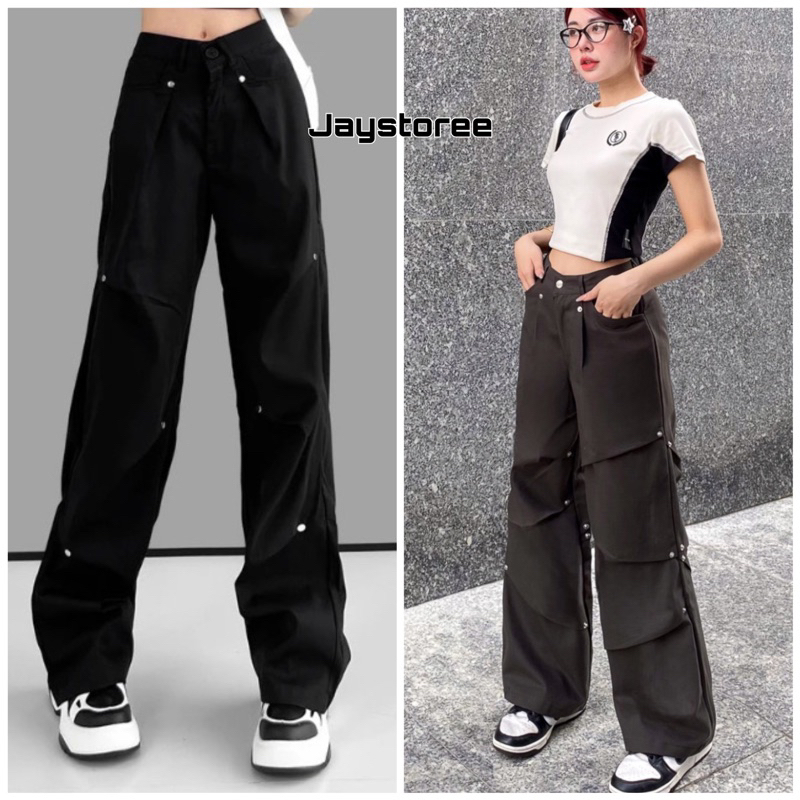 Quần kaki Cargo POGO màu ĐEN/ XÁM dài suông ống rộng form nam nữ unisex 🖤 Quần baggy kaki style Ulzzang 🖤