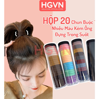Chun buộc tóc hgvn nhiều màu sắc, dây buộc tóc trơn kèm ông đựng trong suốt