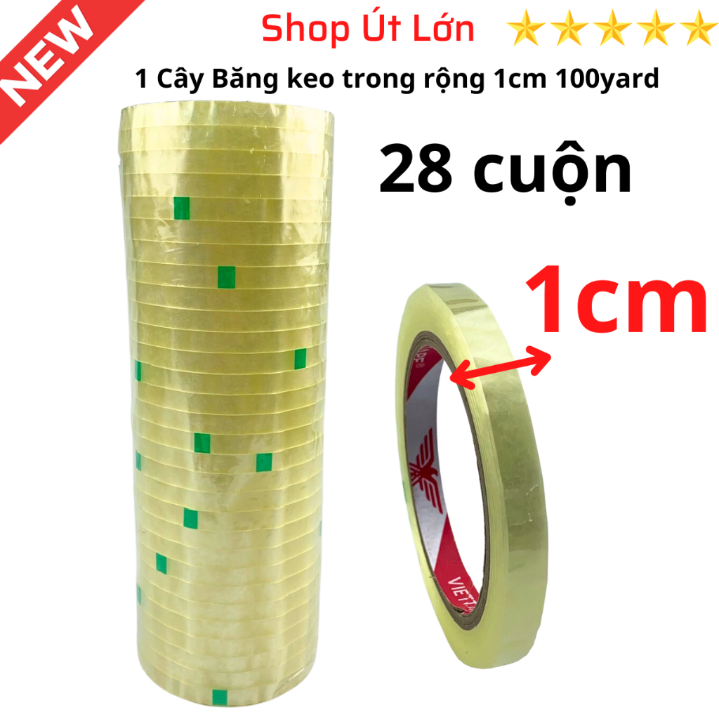 Băng keo trong rộng 1cm, 1.2cm, 2.4cm, 4cm, 6cm, 7cm - 100yard, nặng 1kg, lõi 3mm
