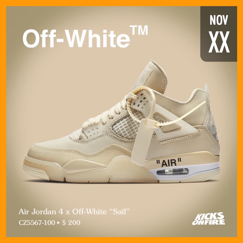 Giày thể thao Jordan 4 Off-White màu vàng cát chuẩn hàng nội địa trung 100% chuẩn hàng L.auth full phụ kiện