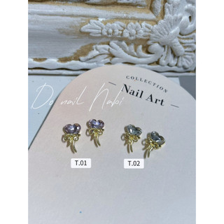 Charm tim đá thắt nơ đính nail , phụ kiện gắn trang trí móng tay
