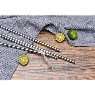 Set 5 Ống hút inox 304 ống hút thép không gỉ, ống hút thẳng, ống hút cong, cọ rửa ống hút