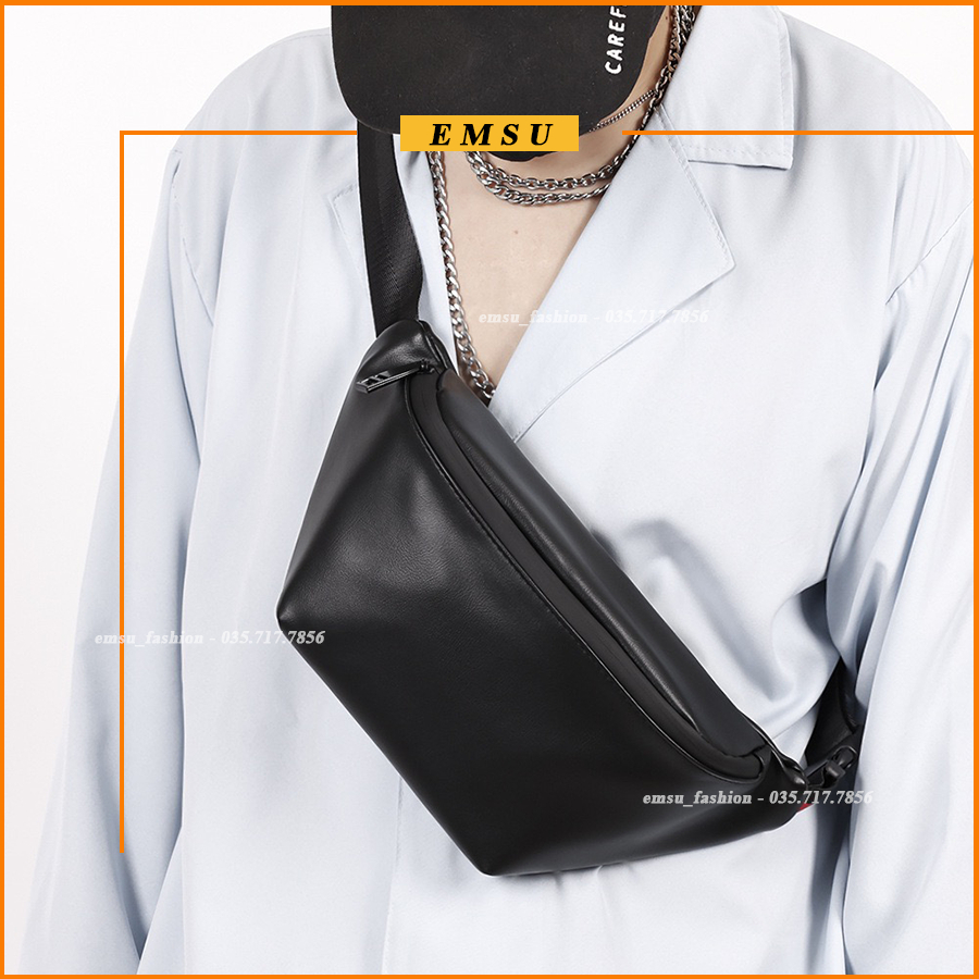 Túi đeo ngực nam cao cấp, Túi da đeo chéo nam nữ local brand kiểu dáng bao tử phong cách hiện đại