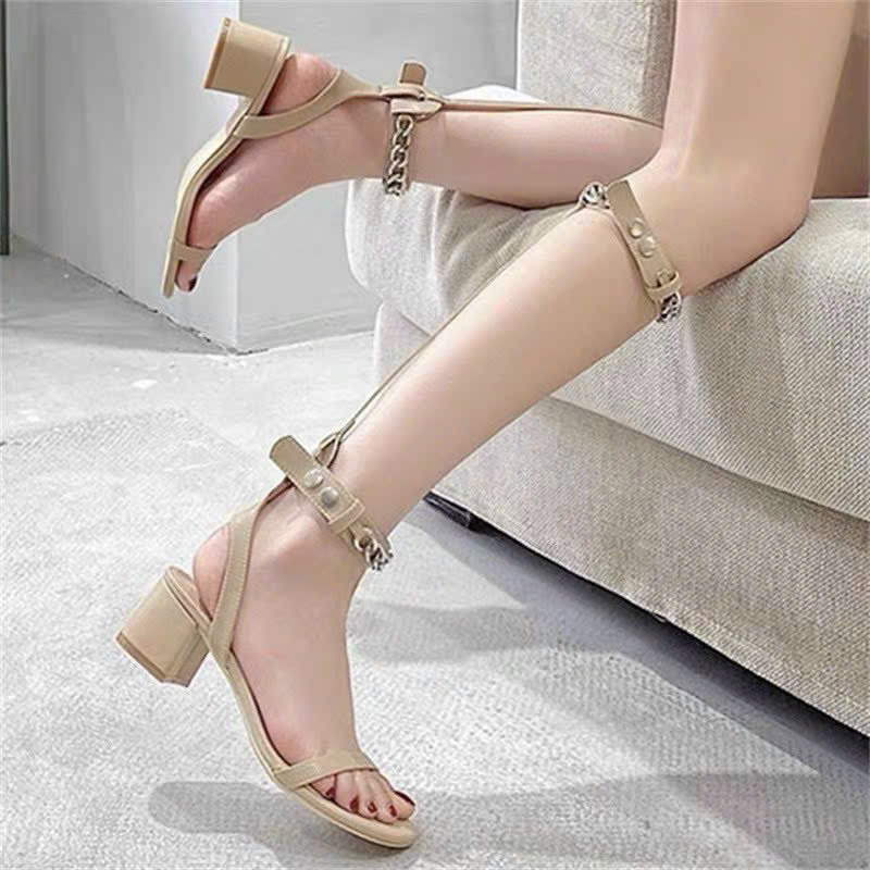 GIÀY SANDAL CHIẾN BINH QUAI DÂY DA PHỐI XÍCH GÓT VUÔNG SIÊU XINH