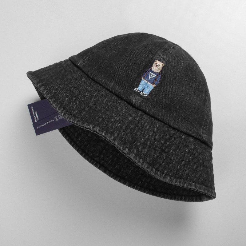 Mũ Bucket Jeans Wash Meowist Cao Cấp, Mũ Nón Bucket Logo Gấu Form Unisex