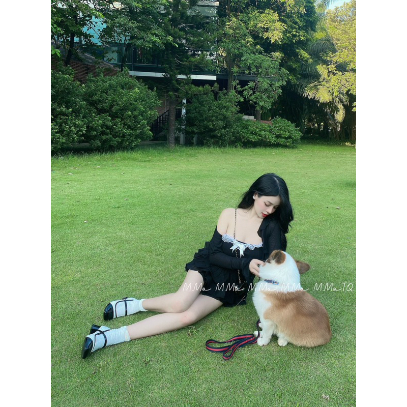 Set đồ tiểu thư áo khoác nhẹ + áo cúp viền ren mix chân váy xoè tầng