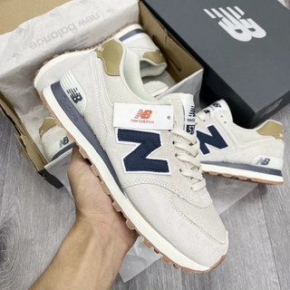 Giày thể thao nb 574 kem xám chữ xanh đen