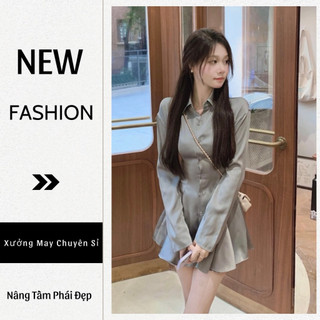 ĐẦM SƠMI ĐƠN GIẢN NHẸ NHÀNG, ĐẦM NỮ PHỐI TÀ DÁNG A TH136