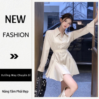  ĐẦM SƠMI PHỐI VOAN KÈM DÂY ĐAI ĐẦM DÁNG XÒE ĐƠN GIẢN BASIC CHẤT LỤA XỊN th125 