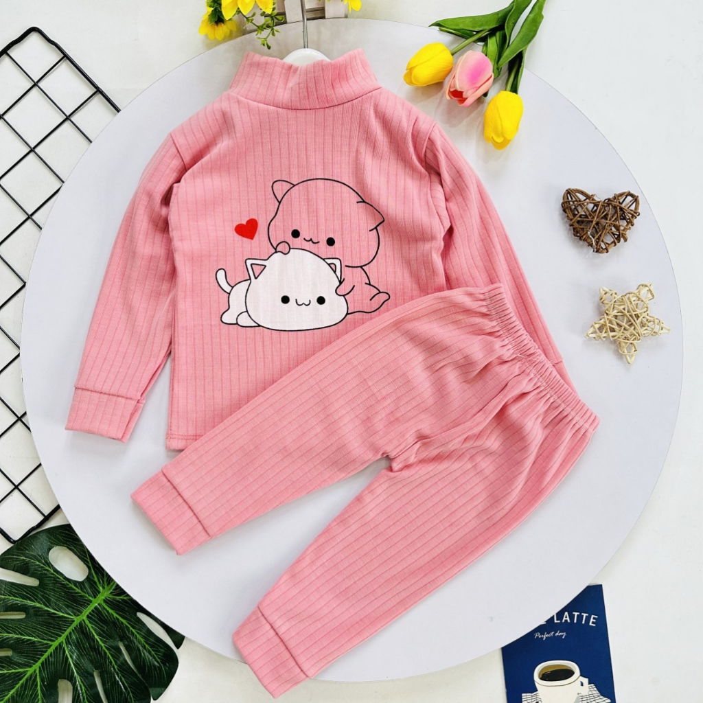 Bộ dài tay bé trai, bô dài tay bé gái _ bộ len gân in hình cho bé 6-14kg