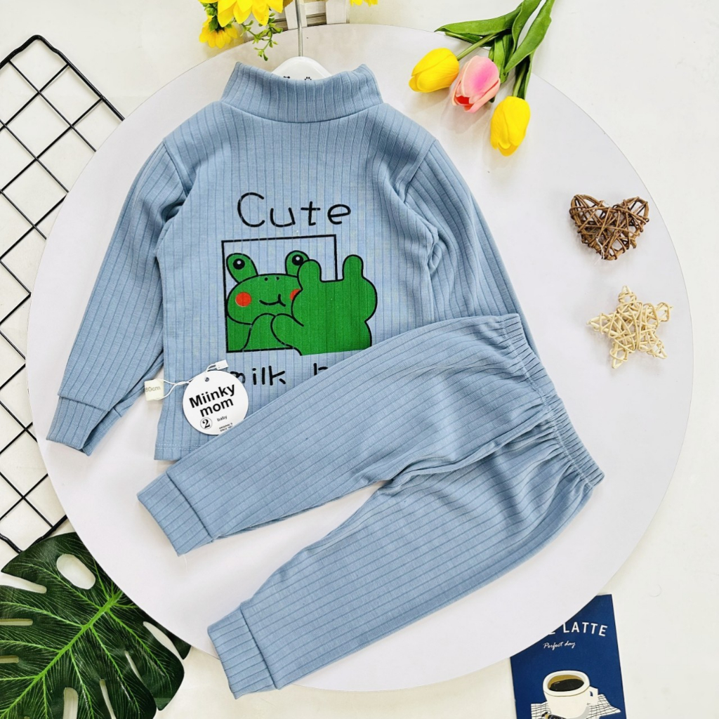 Bộ dài tay bé trai, bô dài tay bé gái _ bộ len gân in hình cho bé 6-14kg