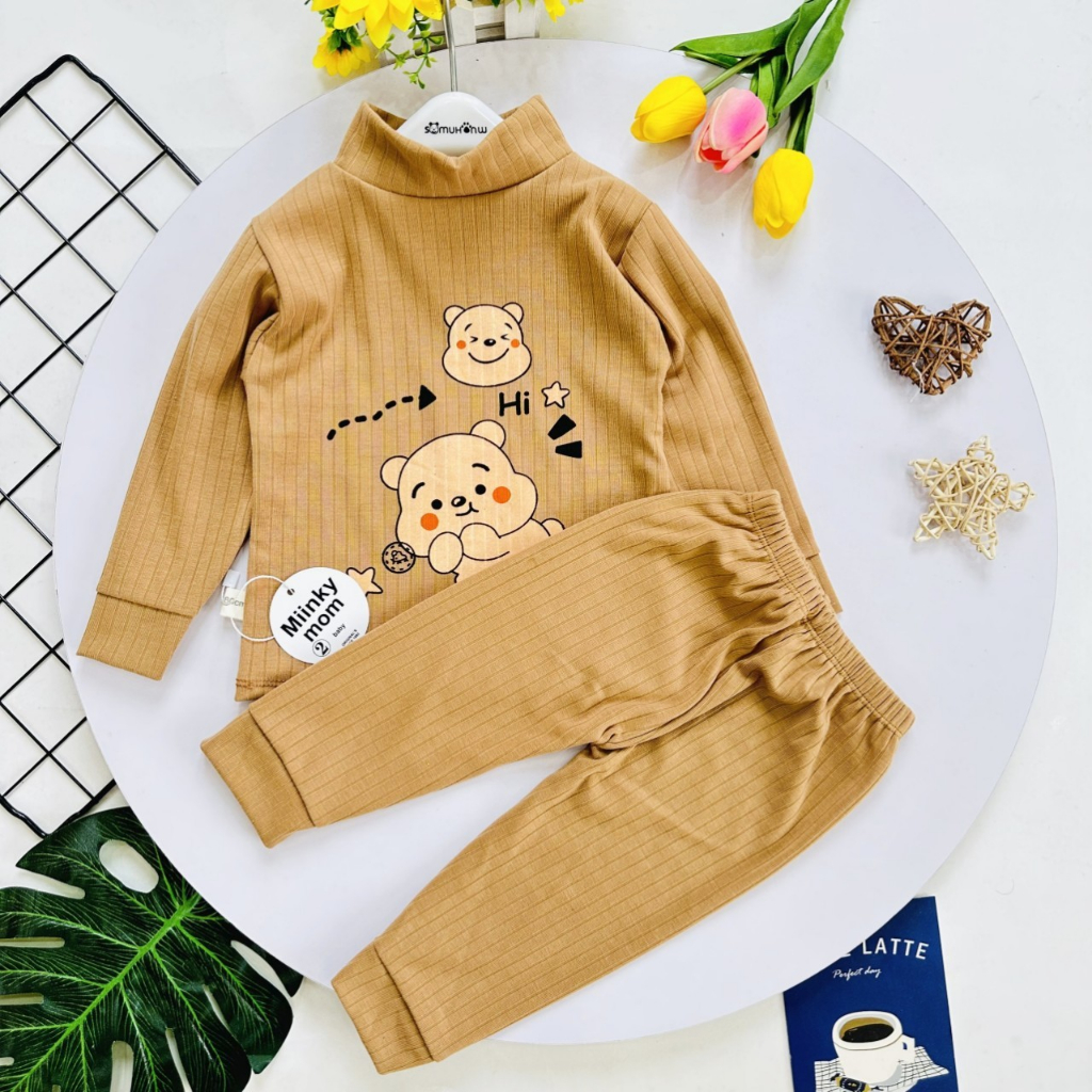 Bộ dài tay bé trai, bộ dài tay bé gái - Bộ dài tay thu đông cho bé chất liệu len gân 6-14kg