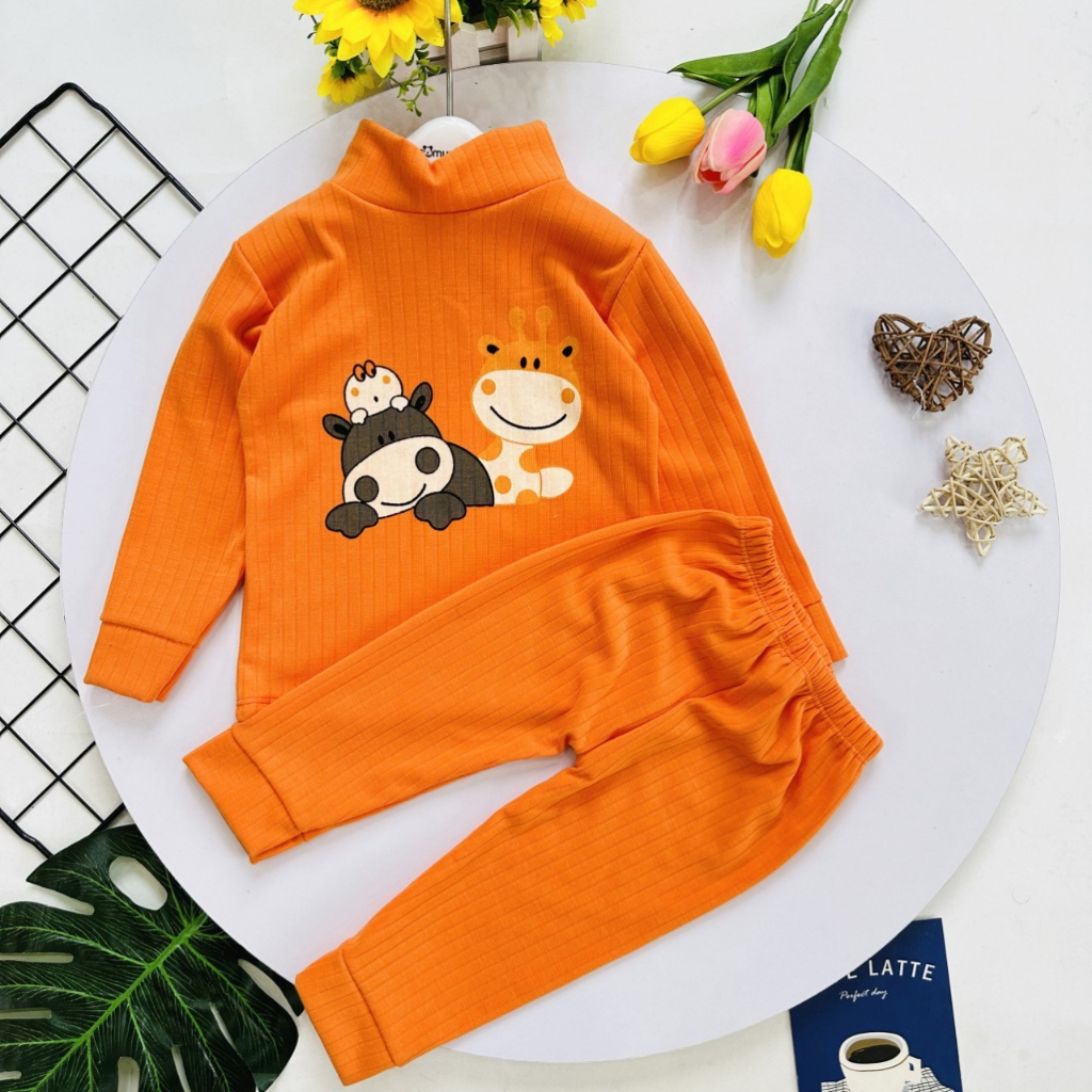Bộ dài tay bé trai, bộ dài tay bé gái - Bộ dài tay thu đông cho bé chất liệu len gân 6-14kg