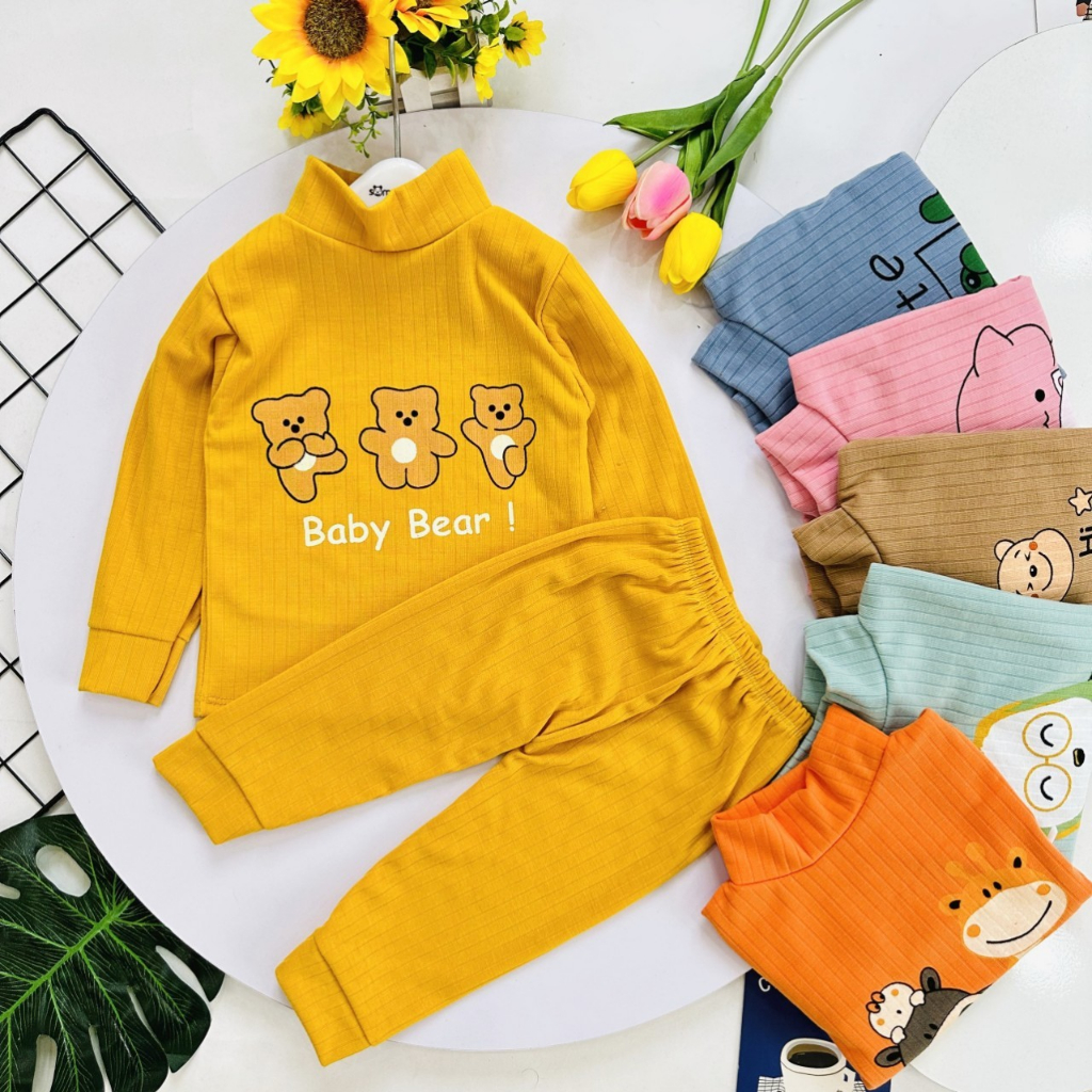 Bộ dài tay bé trai, bộ dài tay bé gái - Bộ dài tay thu đông cho bé chất liệu len gân 6-14kg