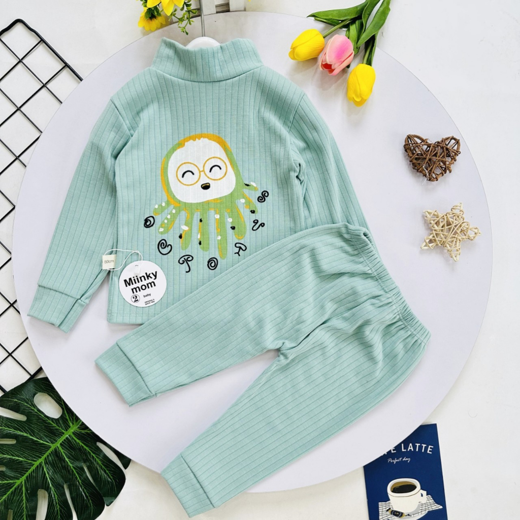 Bộ dài tay bé trai, bộ dài tay bé gái - Bộ dài tay thu đông cho bé chất liệu len gân 6-14kg