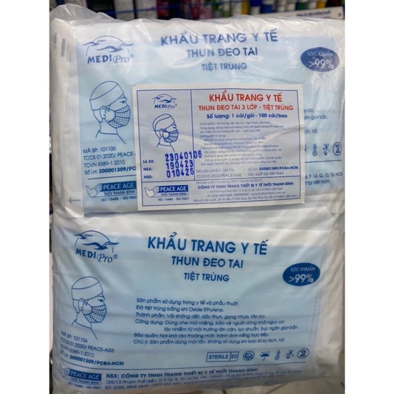 Khẩu Trang Tiệt Trùng MediPro_Thời Thanh Bình ( Bịch 100 cái )