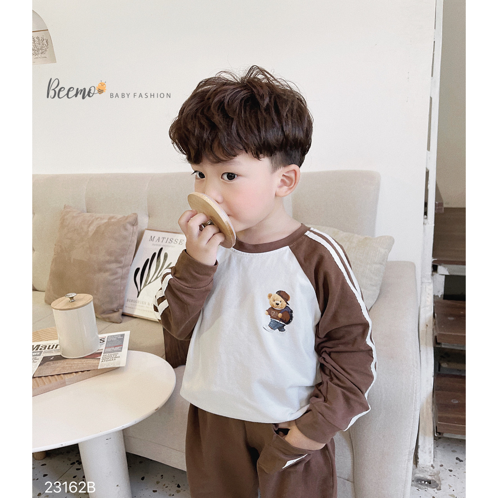 Bộ thể thao dài tay in Gấu cho bé trai Beemo,Chất liệu cotton co giãn, mềm mại, con mặc siêu thoải mái B376