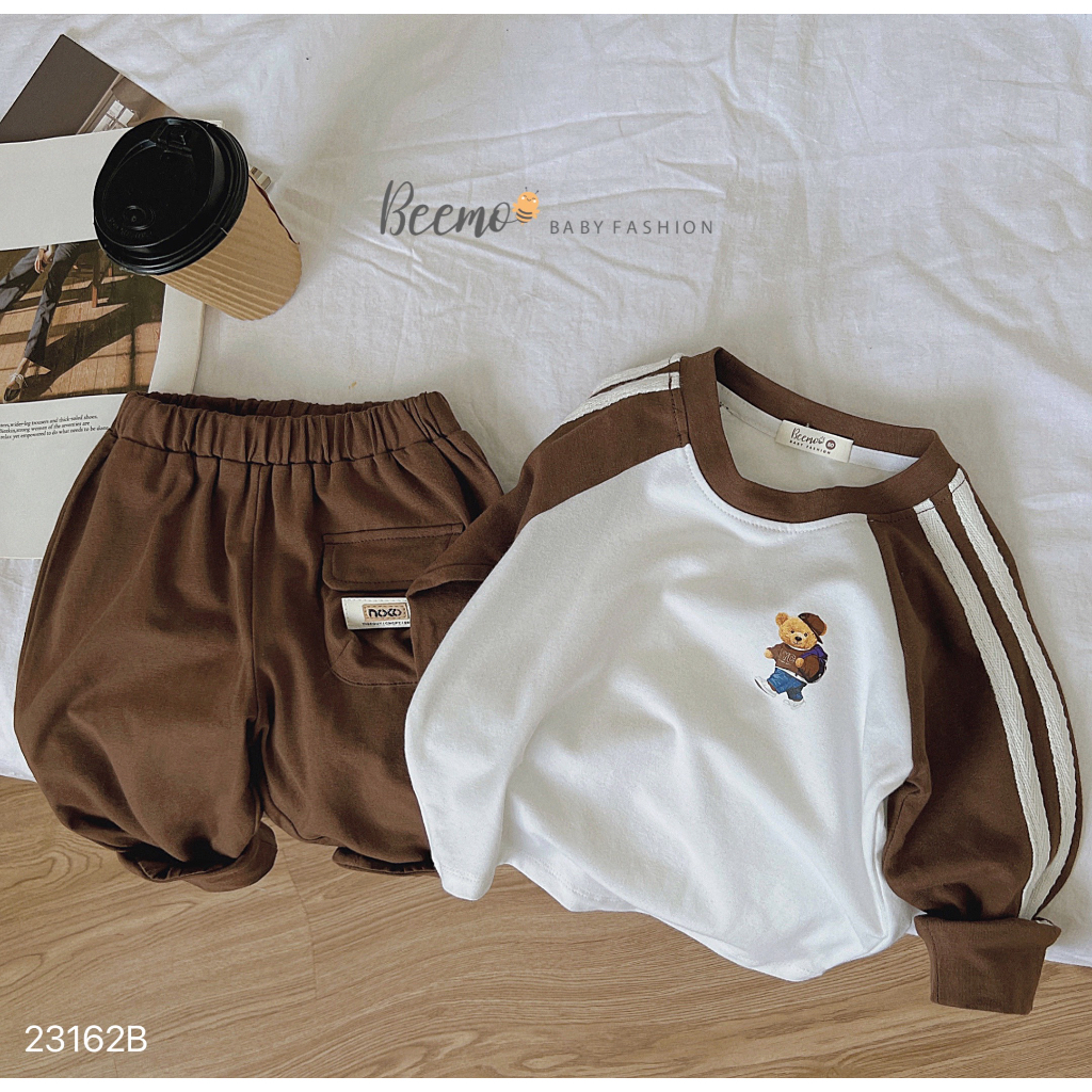 Bộ thể thao dài tay in Gấu cho bé trai Beemo,Chất liệu cotton co giãn, mềm mại, con mặc siêu thoải mái B376