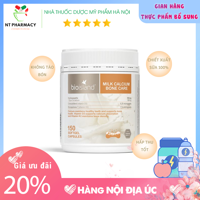 [Hàng chính hãng ] Viên sữa bổ sung canxi BioIsland Milk Calcium Bone Care 150 viên có HDSD tiếng Việt