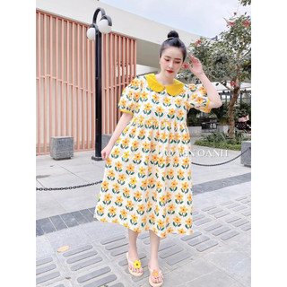 D085 - ĐẦM HỌA TIẾT HOA CÚC PHỐI VIỀN TAY, ĐI CHƠI, DU LỊCH, Đầm Bánh Bèo tiểu thư sang chảnh