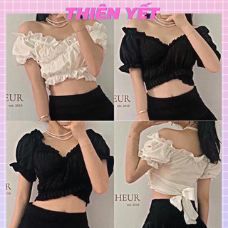 Áo VOAN tay ngắn cột dây ĐẮP CHÉO NƠ eo nữ MC-UN-QT-Thiên Yết