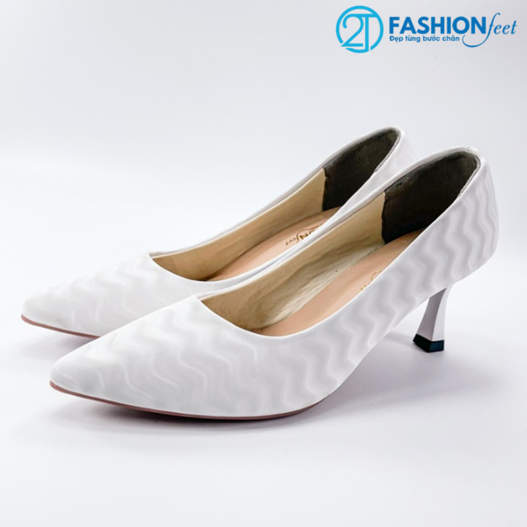 Giày Cao Gót Chính Hãng 2Tfashion Feet, Da 3D Hình Sóng,Mũi Nhọn, Gót 7 Phân, -BĐG0018