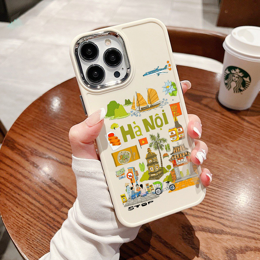 Ốp Điện Thoại iphone camera bạc hình Hà Nội 36 phố phường Dẻo cạnh vuông IP 14 13 12 11 Pro Plus Max 6 7 8 sg042