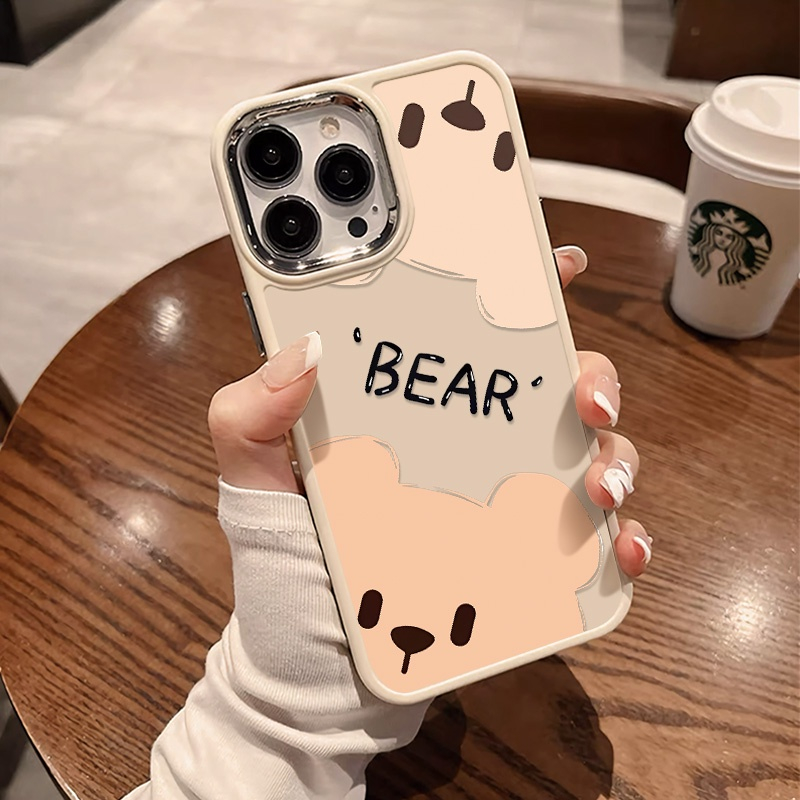 Ốp Điện Thoại iphone camera bạc hình gấu Bear cute Silicon Dẻo cạnh vuông IP 14 13 12 11 Pro Plus Max 6 7 8 sg036