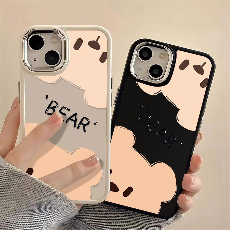 Ốp Điện Thoại iphone camera bạc hình gấu Bear cute Silicon Dẻo cạnh vuông IP 14 13 12 11 Pro Plus Max 6 7 8 sg036