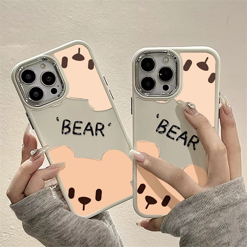 Ốp Điện Thoại iphone camera bạc hình gấu Bear cute Silicon Dẻo cạnh vuông IP 14 13 12 11 Pro Plus Max 6 7 8 sg036