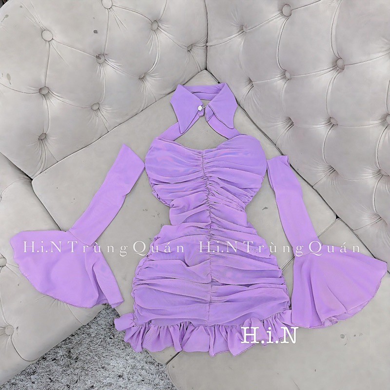 Váy body bèo cổ sơ mi tay loe