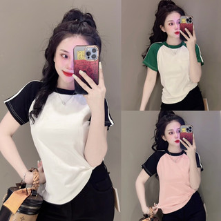 Áo thun ôm nữ baby tee tay lỡ phối màu sọc tay  ( Raglan 2 Sọc Tay )