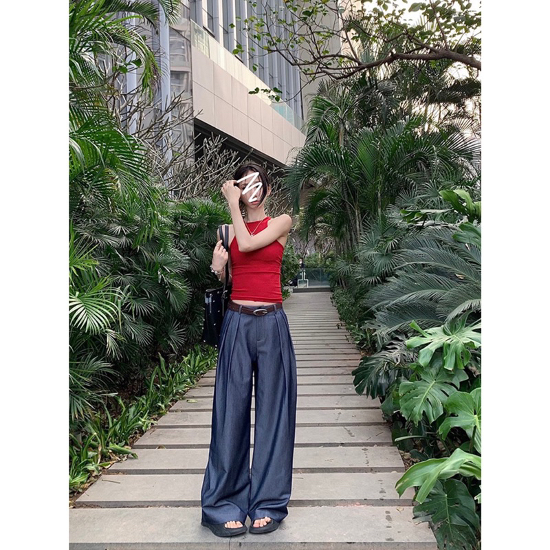 Quần denim vintage ống siêu rộng