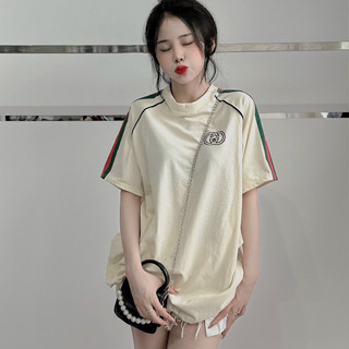 Áo thun tay lỡ unisex Logo Gu Cì phối mí nổi mẫu mới QUANAOPHUKIEN - Áo phông freesize nam nữ unisex form rộng