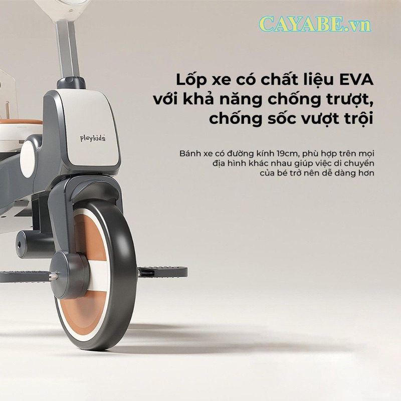 Xe đạp 3 bánh cho bé có cần đẩy, 2 chiều/ xe chòi chân/ xe cân bằng trẻ em Playkids S03 siêu nhẹ gấp gọn 4 in 1, mái che
