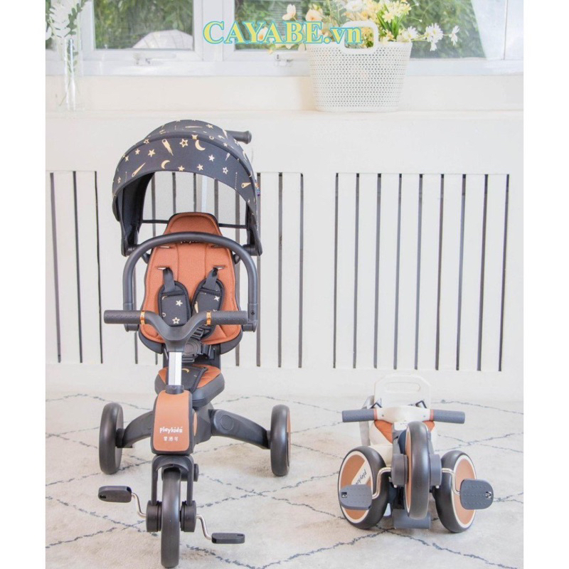 Xe đạp 3 bánh cho bé có cần đẩy, 2 chiều/ xe chòi chân/ xe cân bằng trẻ em Playkids S03 siêu nhẹ gấp gọn 4 in 1, mái che