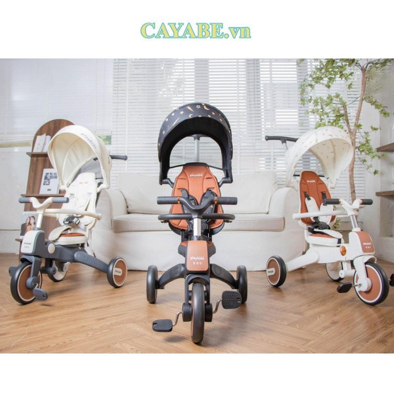 Xe đạp 3 bánh cho bé có cần đẩy, 2 chiều/ xe chòi chân/ xe cân bằng trẻ em Playkids S03 siêu nhẹ gấp gọn 4 in 1, mái che
