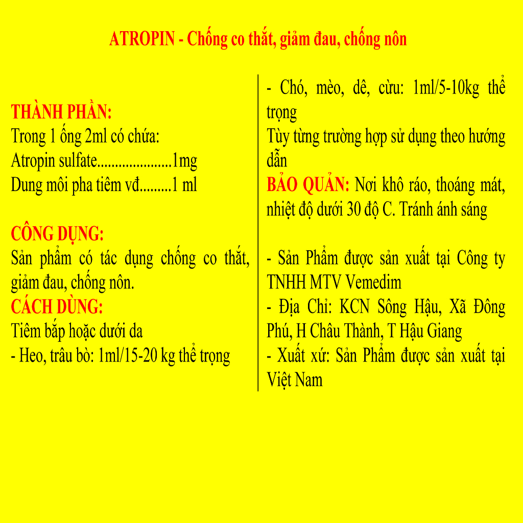 ATROPIN - Giảm co thắt, giảm nôn
