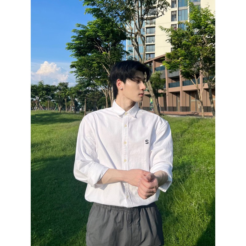 Áo sơ mi kẻ nam nữ ATOKI mặc đôi unisex form rộng đẹp thêu chữ S sịn sò 3071
