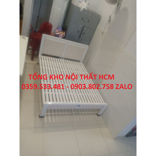 Giường sắt đơn hộp 48 màu kem 1m2, 1m4, 1m6, 1m8 x 2m cứng cáp, chắc chắn