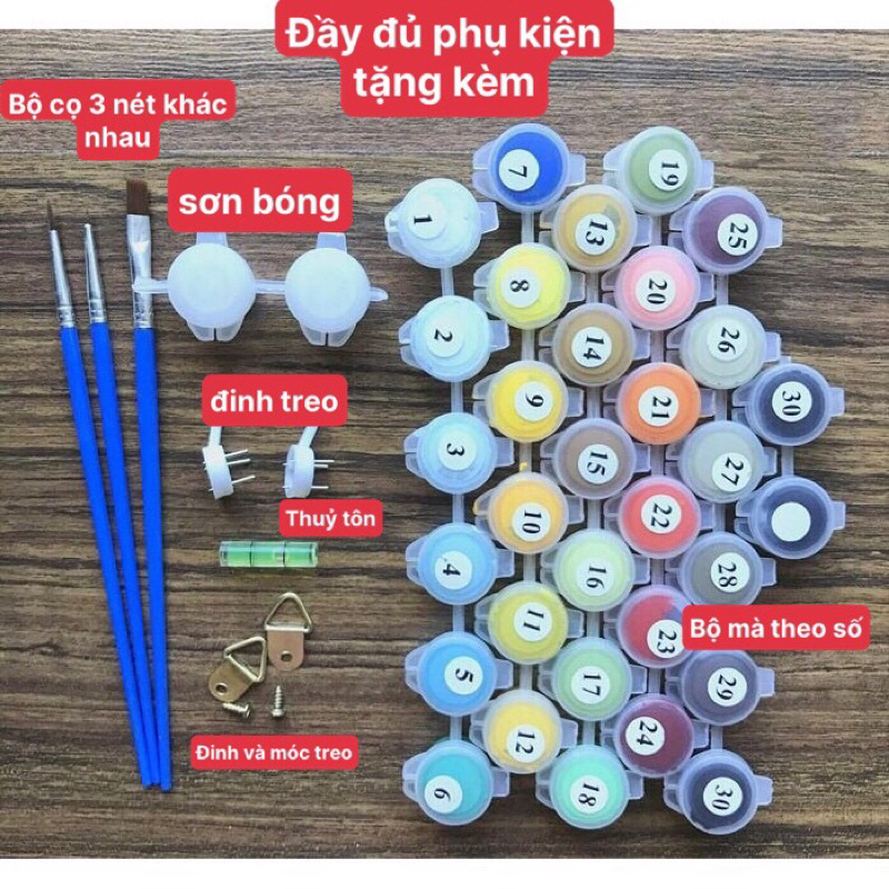 TRANH TÔ MÀU THEO SỐ HÓA PHẬT GIÁO,căng khung dày 2,5cm Khổ 40x50cm.