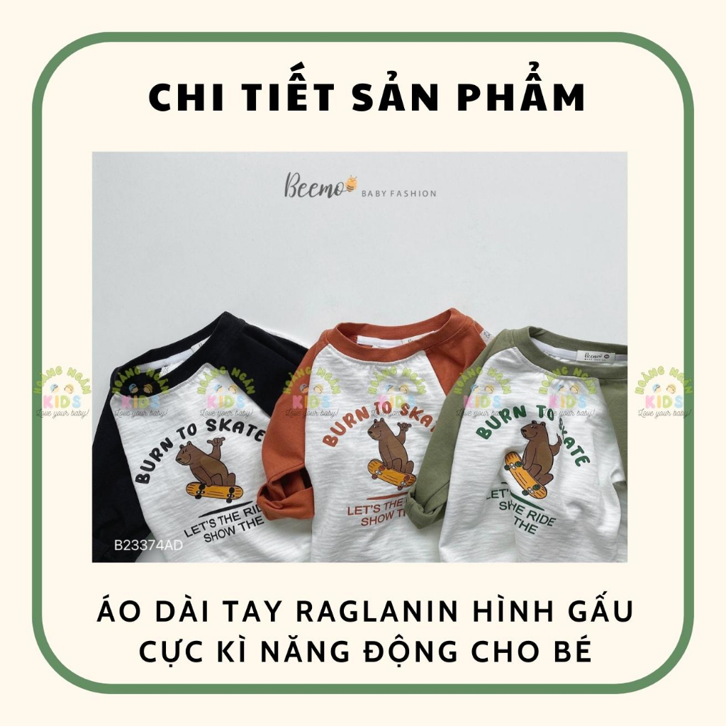 Áo phông dài tay in hoạ tiết cho bé, áo thun thu đông cotton tay phối Beemo