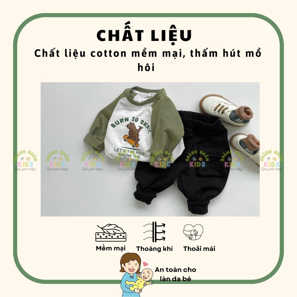 Áo phông dài tay in hoạ tiết cho bé, áo thun thu đông cotton tay phối Beemo