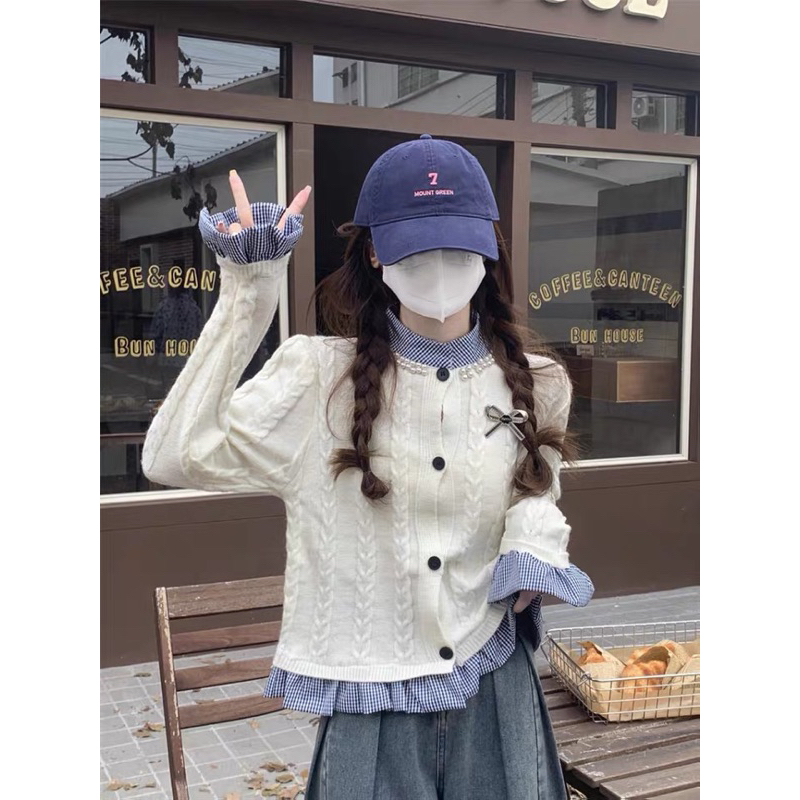 Áo Khoác cardigan phối Kẻ Sọc Ngọc  Thời Trang Mùa Thu 2023 Mới Cho Nữ