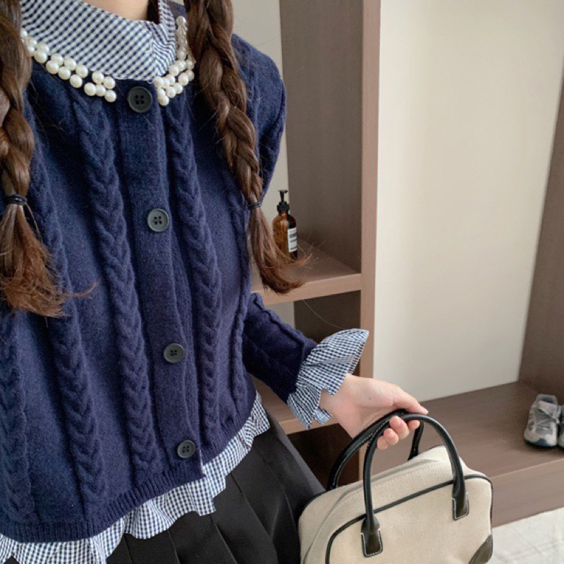Áo Khoác cardigan phối Kẻ Sọc Ngọc  Thời Trang Mùa Thu 2023 Mới Cho Nữ